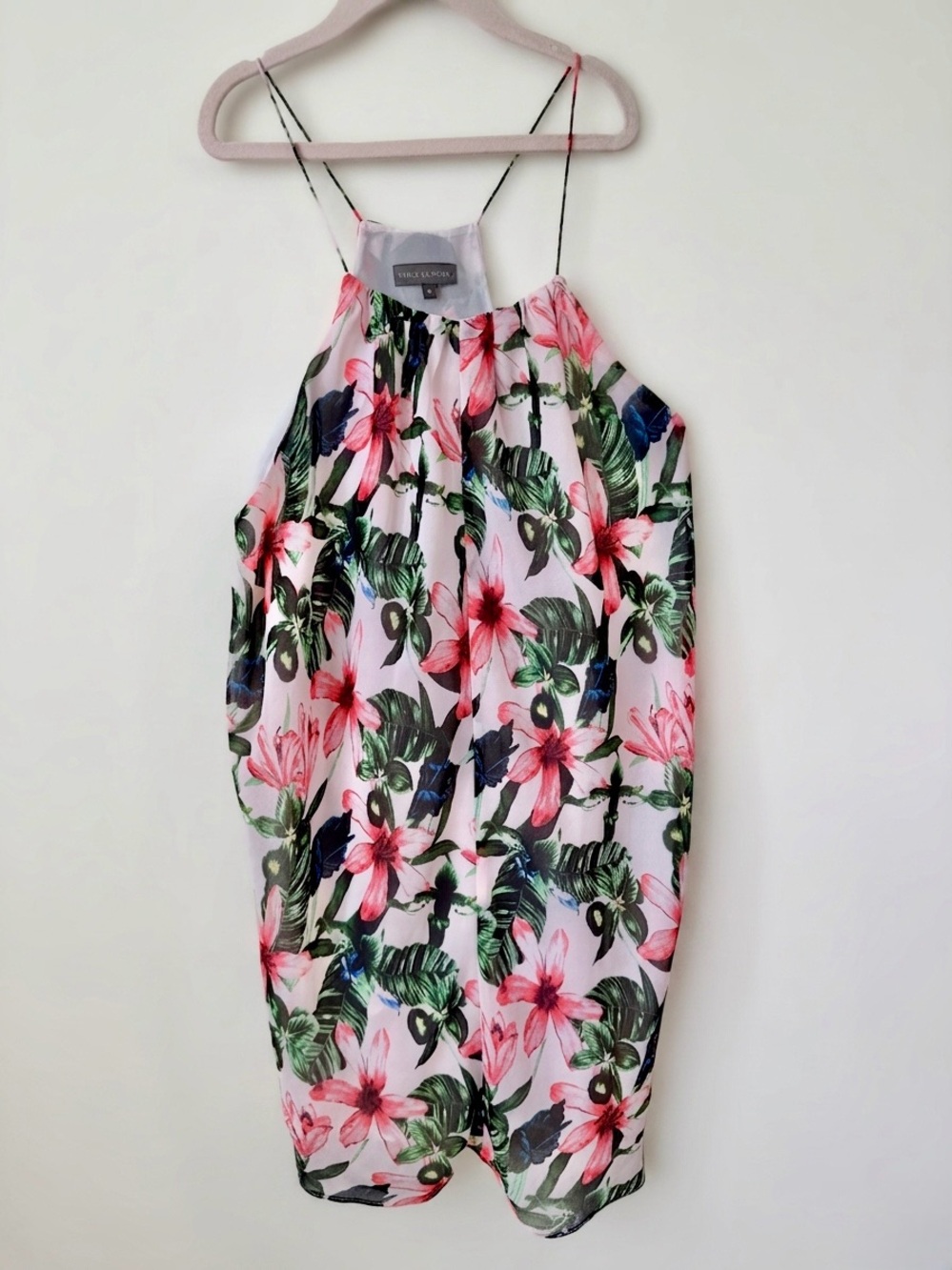VINCE CAMUTO Tropical Floral Halter Top Beach Resortwear Pink Green M